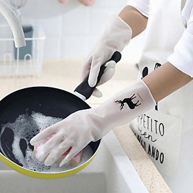 Găng Tay Cao Su ngắn tay, Siêu Size Hình Hươu  Đồng Rửa Bát Chống Nước
