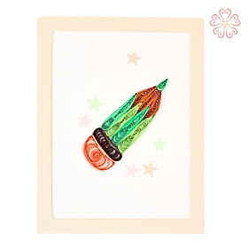 Thiệp quilling nghệ thuật có khung size 8.5 x 6.5cm - bút chì màu