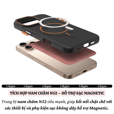Ốp lưng da từ tính chống sốc cho iPhone 16 Pro Max / 15 Pro Max hiệu Likgus Beaty magnetic N52 - Da PU, Viền TPU, Bảo Vệ 360°, mỏng nhẹ - Hàng nhập khẩu