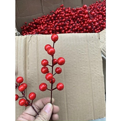 Cành đào đông nhánh nhỏ - dài 9cm - Trang trí Noel, vòng nguyệt quế - Cây giả, hoa lụa Decor trang trí nhà cửa