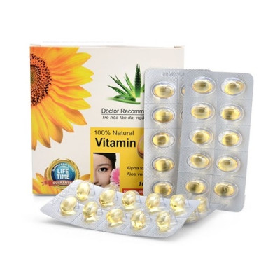 Vitamin E 400IU - Hộp 100 viên nang mềm -Tinh dầu lô hội làm đẹp da, chống lão hóa, ngừa nếp nhăn, Vinaphar