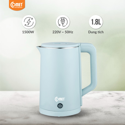 Bình đun siêu tốc 2 lớp Comet CM8226 – Hàng chính hãng - Dung tích 1.8L, công suất 1500W, chống bỏng, tự ngắt an toàn