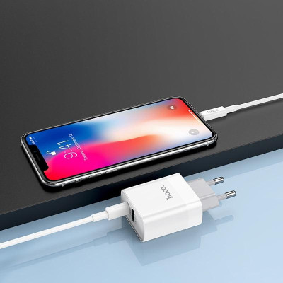 Bộ sạc PD 20W hoco. C80A – Hàng Chính Hãng 2 cổng ( USB + Type-C )  sạc nhanh 3A, Quick Charger 3.0 cho iPhone/iPad ( kèm dây 1m )