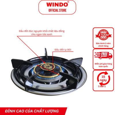 Bếp Gas Công Nghiệp Thấp Áp 4 Lò WINDO - 4 lò phi 80 - Hàng Chính Hãng