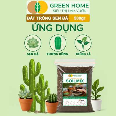 Đất Trồng Sen Đá Greenhome, Bao 500GR, Soil Mix, Trộn Sẵn, Tiện Lợi, Đầy Đủ Dinh Dưỡng, Thoát Nước Tốt, Cây Nhanh Lớn
