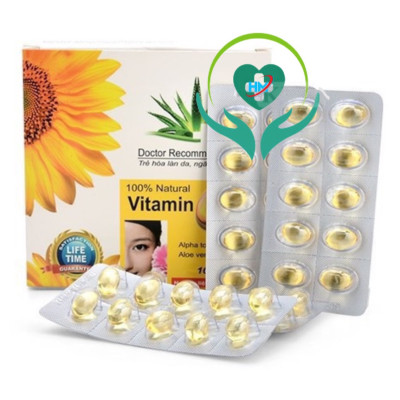Vitamin E 400IU - Hộp 100 viên nang mềm -Tinh dầu lô hội làm đẹp da, chống lão hóa, ngừa nếp nhăn, Vinaphar