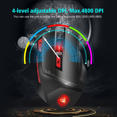 Chuột chơi game không dây HXSJ T88 có thể sạc lại có thể điều chỉnh 4800DPI quang học