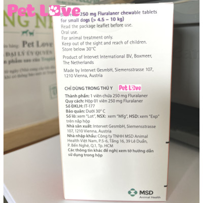 Bravecto diệt ghẻ, ve rận, bọ chét (chó 4,5 - 10kg)