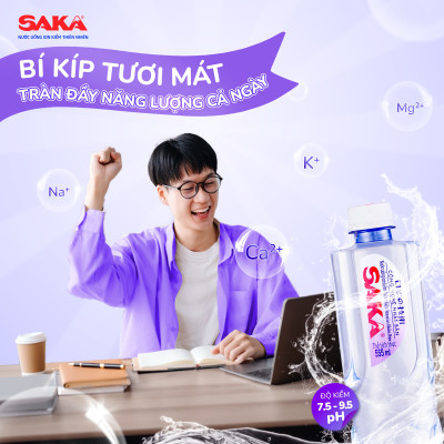 Thùng 24 Chai Nước Uống Ion Kiềm Đóng Chai Saka 355ml - Nước uống Detox với Công Nghệ Điện Phân Ion Kiềm Nhật Bản