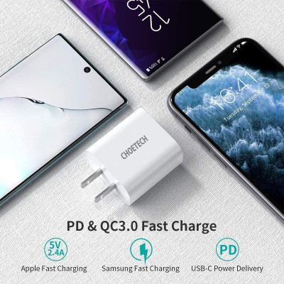 Adapter cóc củ sạc nhanh 20W cổng USB-C chuẩn PD & QC 3.0 hiệu Choetech Q5004 tích hợp chip điều chỉnh dòng điện thông minh chống quá nhiệt - Hàng nhập khẩu