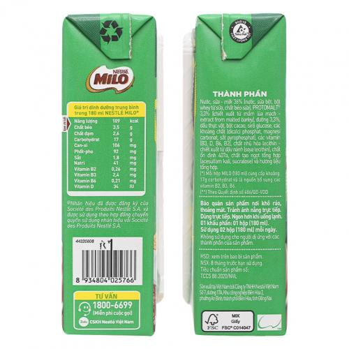 Sưã Bột Pha Sẵn Milo Hộp 180ml (Thùng 48 Hộp)